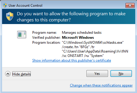 The scheduled task being created